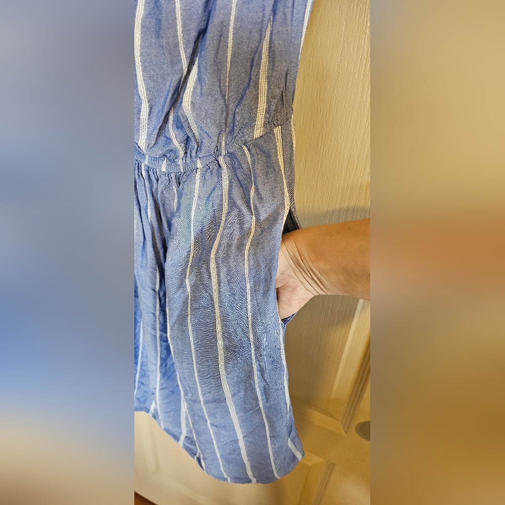 American Eagle Outfitters Off Shoulder Striped Mini Dress Blue & White; XS - Picture 5 of 6